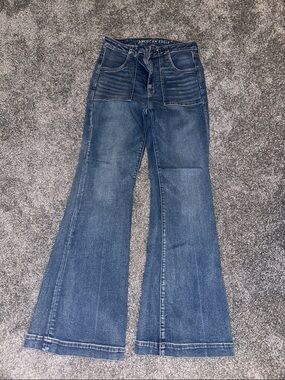 American Eagle Outfitters Dark Blue High-Rise Wide Leg Jeans